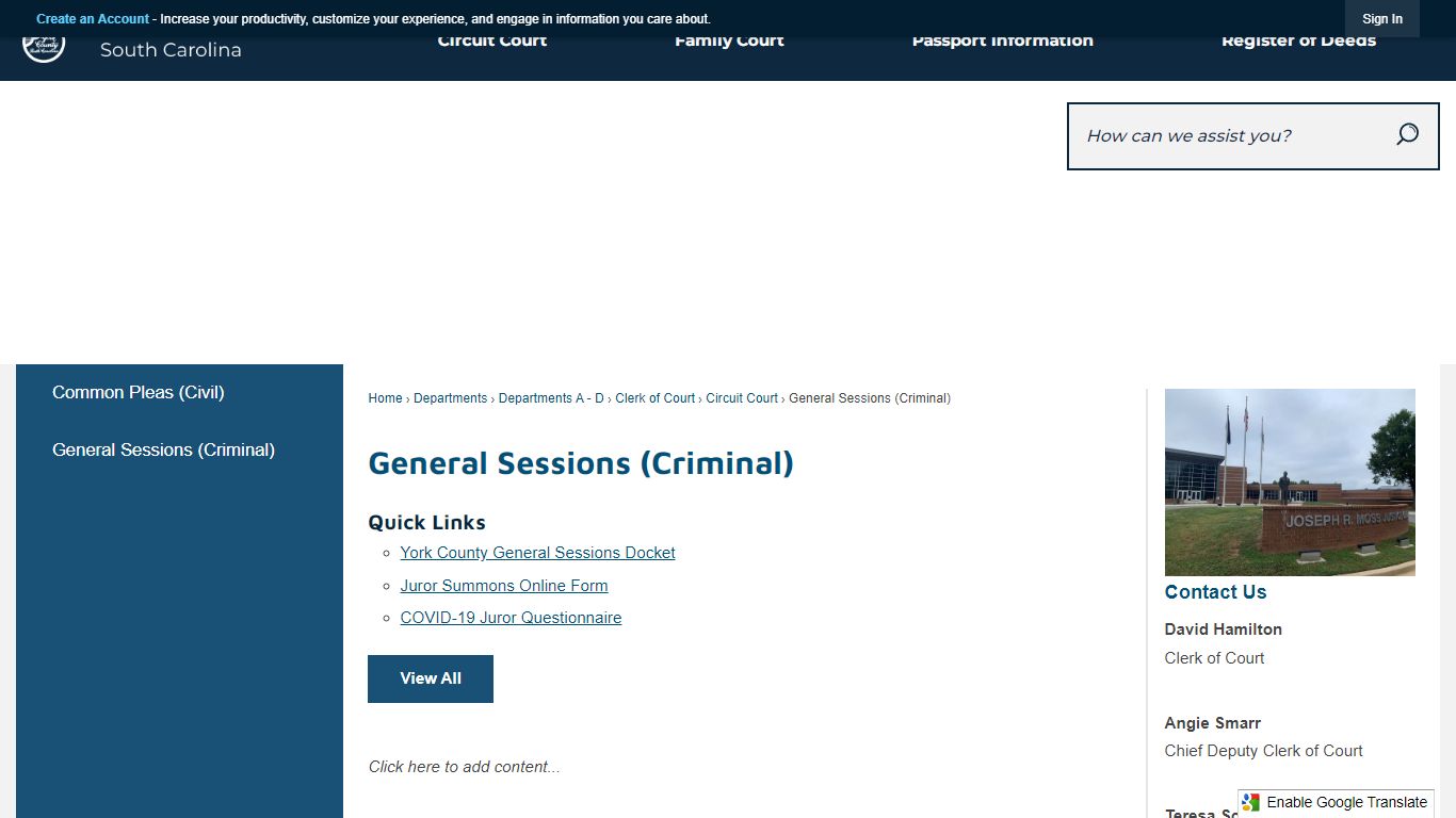 General Sessions (Criminal) | York, SC - York County Gov